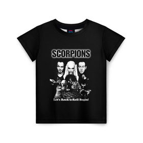 Детская футболка 3D с принтом Группа Scorpions , 100% гипоаллергенный полиэфир | прямой крой, круглый вырез горловины, длина до линии бедер, чуть спущенное плечо, ткань немного тянется | scorpions | группа | скорпионс | хард | хардрок