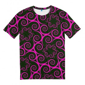 Мужская футболка 3D с принтом Розовые цветы , 100% полиэфир | прямой крой, круглый вырез горловины, длина до линии бедер | pink | кружева | лепестки | розовый | спираль | узор | фрактал | цветки | цветок | цветы