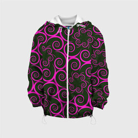 Детская куртка 3D с принтом Розовые цветы , 100% полиэстер | застежка — молния, подол и капюшон оформлены резинкой с фиксаторами, по бокам — два кармана без застежек, один потайной карман на груди, плотность верхнего слоя — 90 г/м2; плотность флисового подклада — 260 г/м2 | Тематика изображения на принте: pink | кружева | лепестки | розовый | спираль | узор | фрактал | цветки | цветок | цветы