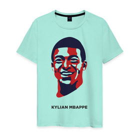 Мужская футболка хлопок с принтом Kylian Mbappe , 100% хлопок | прямой крой, круглый вырез горловины, длина до линии бедер, слегка спущенное плечо. | Тематика изображения на принте: 