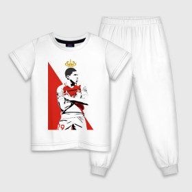 Детская пижама хлопок с принтом Kylian Mbappe , 100% хлопок |  брюки и футболка прямого кроя, без карманов, на брюках мягкая резинка на поясе и по низу штанин
 | kylian mbappe | monaco | килиан мбаппе | монако | футболист