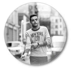 Значок с принтом Rami Malek ,  металл | круглая форма, металлическая застежка в виде булавки | Тематика изображения на принте: mr robot | rami malek | мистер робот | рами малек