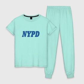 Женская пижама хлопок с принтом NYPD , 100% хлопок | брюки и футболка прямого кроя, без карманов, на брюках мягкая резинка на поясе и по низу штанин | new york police department | департамент | нью йорк