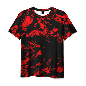 Мужская футболка 3D с принтом Красные краски , 100% полиэфир | прямой крой, круглый вырез горловины, длина до линии бедер | abstraction | абстракция красок | брызги красок | краска | красные краски | потертость красок | разводы красок | черно белый