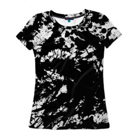 Женская футболка 3D с принтом Черно белые краски , 100% полиэфир ( синтетическое хлопкоподобное полотно) | прямой крой, круглый вырез горловины, длина до линии бедер | abstraction | абстракция красок | брызги красок | краска | потертость красок | разводы красок | черно белый