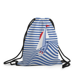Рюкзак-мешок 3D с принтом Яхта , 100% полиэстер | плотность ткани — 200 г/м2, размер — 35 х 45 см; лямки — толстые шнурки, застежка на шнуровке, без карманов и подкладки | flag | joke | prank | sail | sea | stripes | water | waves | yacht vest | вода | волны | море | парус | полосы | прикол | тельняшка | флаг | шутка | яхта