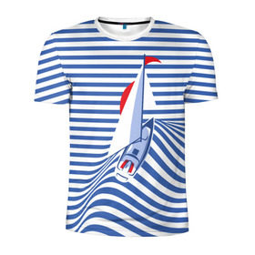 Мужская футболка 3D спортивная с принтом Яхта , 100% полиэстер с улучшенными характеристиками | приталенный силуэт, круглая горловина, широкие плечи, сужается к линии бедра | Тематика изображения на принте: flag | joke | prank | sail | sea | stripes | water | waves | yacht vest | вода | волны | море | парус | полосы | прикол | тельняшка | флаг | шутка | яхта