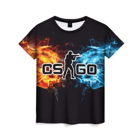 Женская футболка 3D с принтом CS GO , 100% полиэфир ( синтетическое хлопкоподобное полотно) | прямой крой, круглый вырез горловины, длина до линии бедер | cs go | компьютерная игра | пламя | стрельба