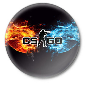 Значок с принтом CS GO ,  металл | круглая форма, металлическая застежка в виде булавки | cs go | компьютерная игра | пламя | стрельба