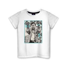 Детская футболка хлопок с принтом Пабло Эскобар , 100% хлопок | круглый вырез горловины, полуприлегающий силуэт, длина до линии бедер | narco | доллары | оружие