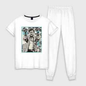 Женская пижама хлопок с принтом Пабло Эскобар , 100% хлопок | брюки и футболка прямого кроя, без карманов, на брюках мягкая резинка на поясе и по низу штанин | narco | доллары | оружие