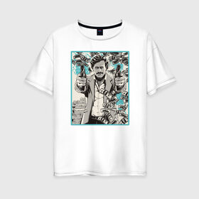 Женская футболка хлопок Oversize с принтом Пабло Эскобар , 100% хлопок | свободный крой, круглый ворот, спущенный рукав, длина до линии бедер
 | narco | доллары | оружие