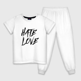 Детская пижама хлопок с принтом FACE Hate Love , 100% хлопок |  брюки и футболка прямого кроя, без карманов, на брюках мягкая резинка на поясе и по низу штанин
 | Тематика изображения на принте: face | hate | hatelove | rap | рэп | рэпер | фейс | фэйс