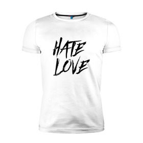 Мужская футболка премиум с принтом FACE Hate Love , 92% хлопок, 8% лайкра | приталенный силуэт, круглый вырез ворота, длина до линии бедра, короткий рукав | Тематика изображения на принте: face | hate | hatelove | rap | рэп | рэпер | фейс | фэйс