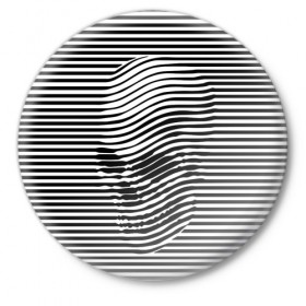 Значок с принтом Череп ,  металл | круглая форма, металлическая застежка в виде булавки | Тематика изображения на принте: art | optical | skull | stripes | vest | искусство | оптическое | полосы | тельняшка | череп
