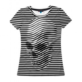 Женская футболка 3D с принтом Череп , 100% полиэфир ( синтетическое хлопкоподобное полотно) | прямой крой, круглый вырез горловины, длина до линии бедер | art | optical | skull | stripes | vest | искусство | оптическое | полосы | тельняшка | череп