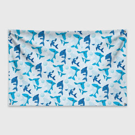 Флаг-баннер с принтом Акулы , 100% полиэстер | размер 67 х 109 см, плотность ткани — 95 г/м2; по краям флага есть четыре люверса для крепления | shark | акула | вода | море | океан | пузыри | рыба | рыбалка