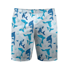 Мужские шорты 3D спортивные с принтом Акулы ,  |  | shark | акула | вода | море | океан | пузыри | рыба | рыбалка