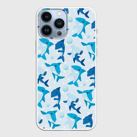 Чехол для iPhone 13 Pro Max с принтом Акулы ,  |  | Тематика изображения на принте: shark | акула | вода | море | океан | пузыри | рыба | рыбалка