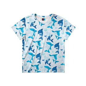 Детская футболка 3D с принтом Акулы , 100% гипоаллергенный полиэфир | прямой крой, круглый вырез горловины, длина до линии бедер, чуть спущенное плечо, ткань немного тянется | shark | акула | вода | море | океан | пузыри | рыба | рыбалка