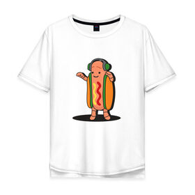 Мужская футболка хлопок Oversize с принтом Танцующий хот-дог snapchat , 100% хлопок | свободный крой, круглый ворот, “спинка” длиннее передней части | 