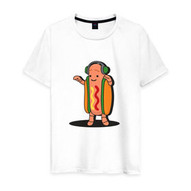 Мужская футболка хлопок с принтом Танцующий хот-дог snapchat , 100% хлопок | прямой крой, круглый вырез горловины, длина до линии бедер, слегка спущенное плечо. | Тематика изображения на принте: 