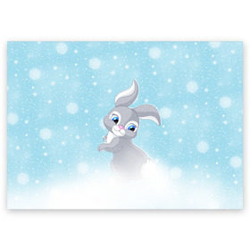 Поздравительная открытка с принтом Зайка , 100% бумага | плотность бумаги 280 г/м2, матовая, на обратной стороне линовка и место для марки
 | christmas | new year | дед мороз | заяц | зима | клаус | метель | мороз | новый год | рождество | санта | снег