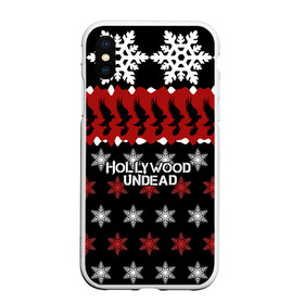 Чехол для iPhone XS Max матовый с принтом Праздничный Hollywood Undead , Силикон | Область печати: задняя сторона чехла, без боковых панелей | Тематика изображения на принте: charlie scene | danny | funny man | hollywood | j dog | johnny 3 tears | undead | андед | голивуд | голливудская | группа | знак | кранккор | красный | метал | надпись | нежить | новогодний | новый год | ню | праздник | реп | рождество