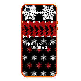 Чехол для iPhone 5/5S матовый с принтом Праздничный Hollywood Undead , Силикон | Область печати: задняя сторона чехла, без боковых панелей | Тематика изображения на принте: charlie scene | danny | funny man | hollywood | j dog | johnny 3 tears | undead | андед | голивуд | голливудская | группа | знак | кранккор | красный | метал | надпись | нежить | новогодний | новый год | ню | праздник | реп | рождество