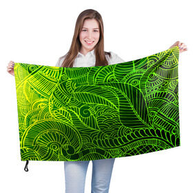 Флаг 3D с принтом зеленые узоры , 100% полиэстер | плотность ткани — 95 г/м2, размер — 67 х 109 см. Принт наносится с одной стороны | green | абстракция | арт | восток | геометрия | зелень | индия | орнамент | роспись | узоры | цветы