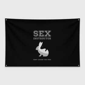 Флаг-баннер с принтом Sex Instructor , 100% полиэстер | размер 67 х 109 см, плотность ткани — 95 г/м2; по краям флага есть четыре люверса для крепления | first lesson free | instructor | rabbits | бесплатно | инструктор | кролики | первый | урок