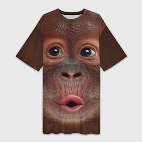 Платье-футболка 3D с принтом Орангутанг BigFace ,  |  | bigface | глаза | голова | животные | лицо | обезьяна | орангутанг | рот