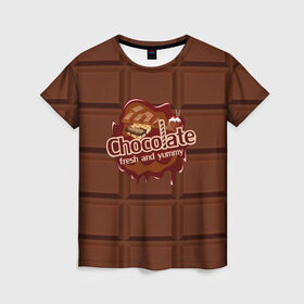 Женская футболка 3D с принтом Chocolate , 100% полиэфир ( синтетическое хлопкоподобное полотно) | прямой крой, круглый вырез горловины, длина до линии бедер | chocolate | fresh | еда | плитка | сладости | шоколад