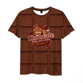 Мужская футболка 3D с принтом Chocolate , 100% полиэфир | прямой крой, круглый вырез горловины, длина до линии бедер | chocolate | fresh | еда | плитка | сладости | шоколад