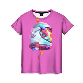 Женская футболка 3D с принтом Colorful balls , 100% полиэфир ( синтетическое хлопкоподобное полотно) | прямой крой, круглый вырез горловины, длина до линии бедер | balls | colorful | helmet | pink | колорит | космонавт | космос | розовый | скафандр | цвет | шарики | шары | шлем