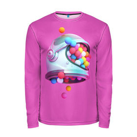 Мужской лонгслив 3D с принтом Colorful balls , 100% полиэстер | длинные рукава, круглый вырез горловины, полуприлегающий силуэт | balls | colorful | helmet | pink | колорит | космонавт | космос | розовый | скафандр | цвет | шарики | шары | шлем