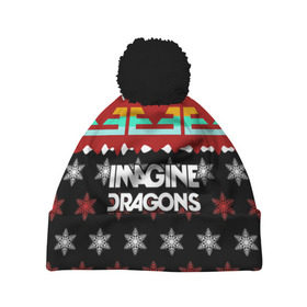 Шапка 3D c помпоном с принтом Праздничный Imagine Dragons , 100% полиэстер | универсальный размер, печать по всей поверхности изделия | альтернативный | американская | группа | драгонс | имеджин | инди | индирок | новогодний | поп | рождество | рок | свитер | электроник