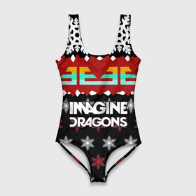 Купальник-боди 3D с принтом Праздничный Imagine Dragons , 82% полиэстер, 18% эластан | Круглая горловина, круглый вырез на спине | Тематика изображения на принте: альтернативный | американская | группа | драгонс | имеджин | инди | индирок | новогодний | поп | рождество | рок | свитер | электроник