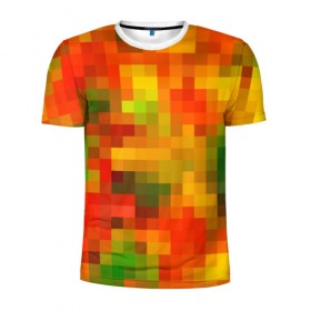 Мужская футболка 3D спортивная с принтом Осенние пиксели , 100% полиэстер с улучшенными характеристиками | приталенный силуэт, круглая горловина, широкие плечи, сужается к линии бедра | 