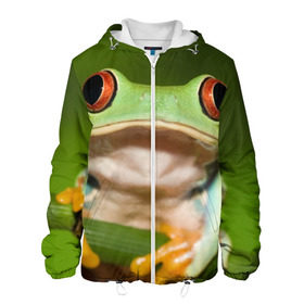 Мужская куртка 3D с принтом Лягушка , ткань верха — 100% полиэстер, подклад — флис | прямой крой, подол и капюшон оформлены резинкой с фиксаторами, два кармана без застежек по бокам, один большой потайной карман на груди. Карман на груди застегивается на липучку | Тематика изображения на принте: frog | жаба | животные | зеленый | ква | лягуха | лягушка | лягушонок