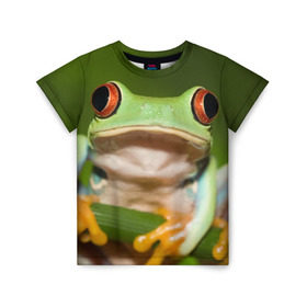 Детская футболка 3D с принтом Лягушка , 100% гипоаллергенный полиэфир | прямой крой, круглый вырез горловины, длина до линии бедер, чуть спущенное плечо, ткань немного тянется | Тематика изображения на принте: frog | жаба | животные | зеленый | ква | лягуха | лягушка | лягушонок
