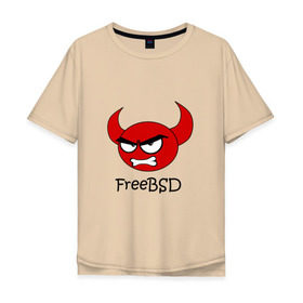 Мужская футболка хлопок Oversize с принтом FreeBSD демон , 100% хлопок | свободный крой, круглый ворот, “спинка” длиннее передней части | Тематика изображения на принте: bsd | demon | freebsd | os | unix | демон | злой | ос | чёртик