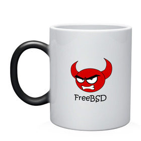 Кружка хамелеон с принтом FreeBSD демон , керамика | меняет цвет при нагревании, емкость 330 мл | bsd | demon | freebsd | os | unix | демон | злой | ос | чёртик