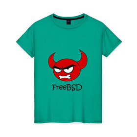 Женская футболка хлопок с принтом FreeBSD демон , 100% хлопок | прямой крой, круглый вырез горловины, длина до линии бедер, слегка спущенное плечо | bsd | demon | freebsd | os | unix | демон | злой | ос | чёртик