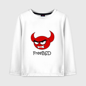 Детский лонгслив хлопок с принтом FreeBSD демон , 100% хлопок | круглый вырез горловины, полуприлегающий силуэт, длина до линии бедер | bsd | demon | freebsd | os | unix | демон | злой | ос | чёртик