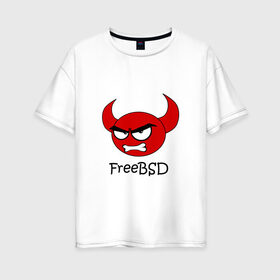 Женская футболка хлопок Oversize с принтом FreeBSD демон , 100% хлопок | свободный крой, круглый ворот, спущенный рукав, длина до линии бедер
 | bsd | demon | freebsd | os | unix | демон | злой | ос | чёртик