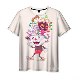 Мужская футболка 3D с принтом Чашкоголовый , 100% полиэфир | прямой крой, круглый вырез горловины, длина до линии бедер | cuphead | run and gun | капхед | капхэд | чашка