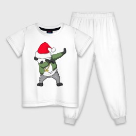Детская пижама хлопок с принтом Панда DAB дед Мороз , 100% хлопок |  брюки и футболка прямого кроя, без карманов, на брюках мягкая резинка на поясе и по низу штанин
 | dab | дед мороз | новый год | панда dab | панда dab дед мороз