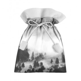 Подарочный 3D мешок с принтом Туманный лес , 100% полиэстер | Размер: 29*39 см | бор | деревья | дым | елки | лес | природа | туман | чб | черно белое