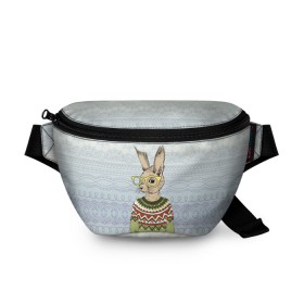 Поясная сумка 3D с принтом Кролик хипстер , 100% полиэстер | плотная ткань, ремень с регулируемой длиной, внутри несколько карманов для мелочей, основное отделение и карман с обратной стороны сумки застегиваются на молнию | зима | кролик | новый год | подарок | рождество
